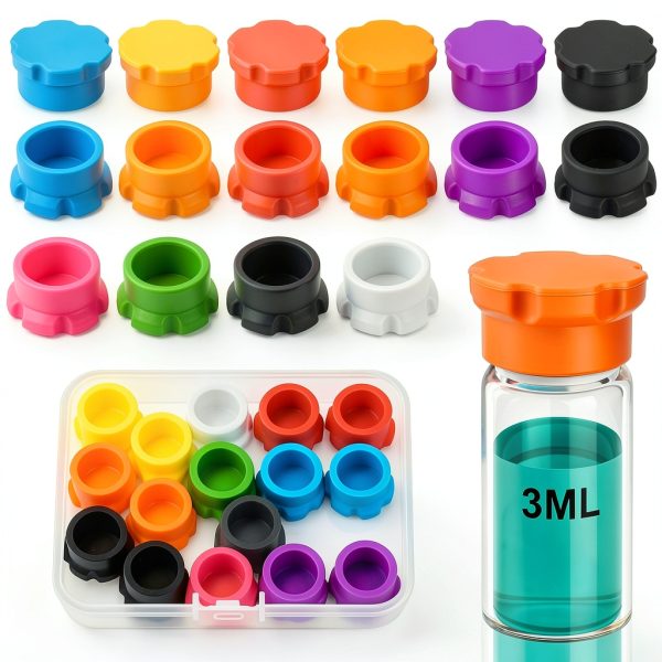 16PCS 3ml Vial Caps for Glass Vials, Silicone Protective Cover for Injection/Peptide 3ml, Reusable Vial Lids Leak-Proof, Dust-Resistant - 10 Colors-0