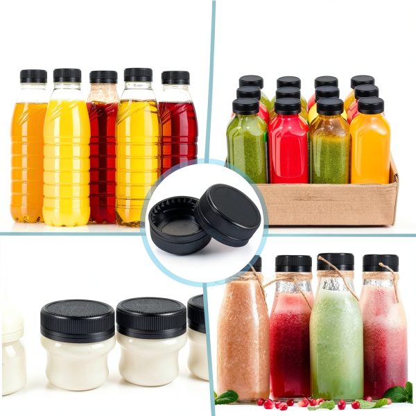 Caps for Empty Juice Bottles 100pcs Black 38mm Plastic Lids Rozer-5