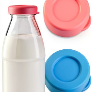 Milk Bottle Caps LUSTRIB Silicone 48mm Airtight Pink Light Blue-0